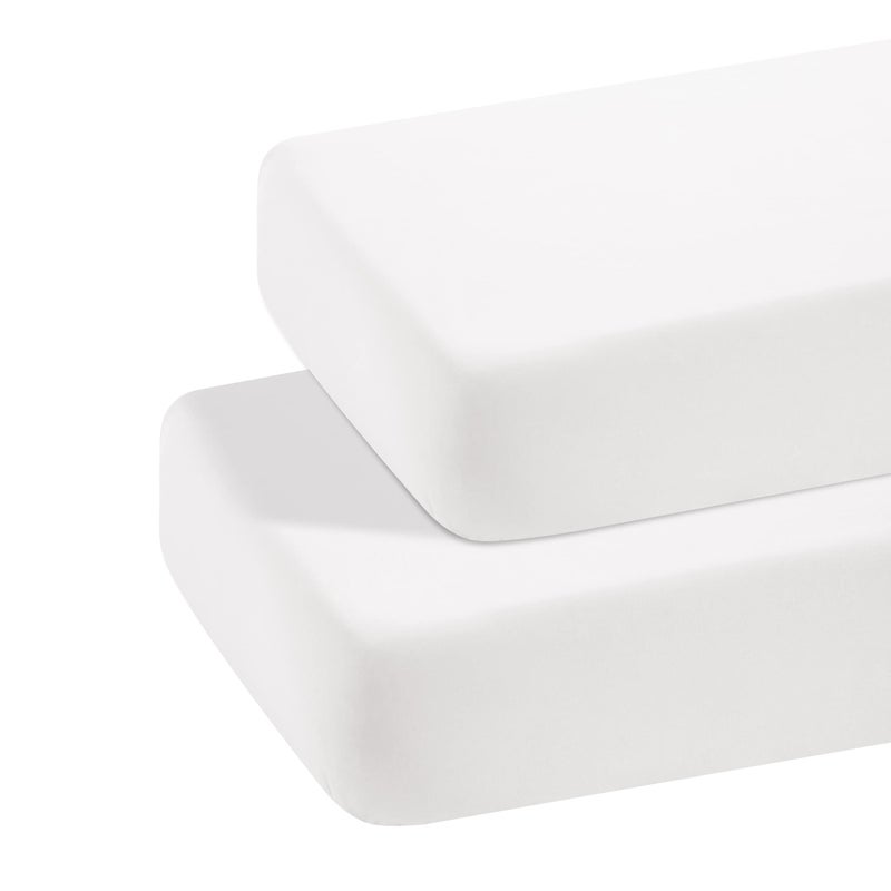 BEDSUM Microfiber 2 Pack Toddler Fitted Crib Sheets, Super Soft and Cozy Baby Sheets for Standard Crib and Toddler Mattresses, 28x52 Inches, White - Image 1